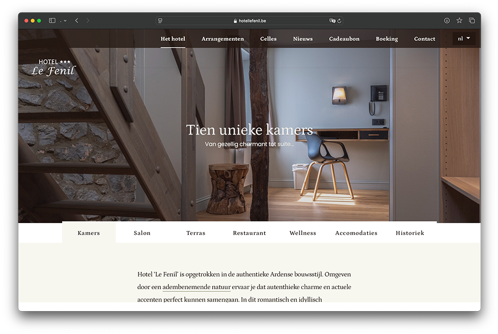 website gebouwd door specter voor hotel le fenil